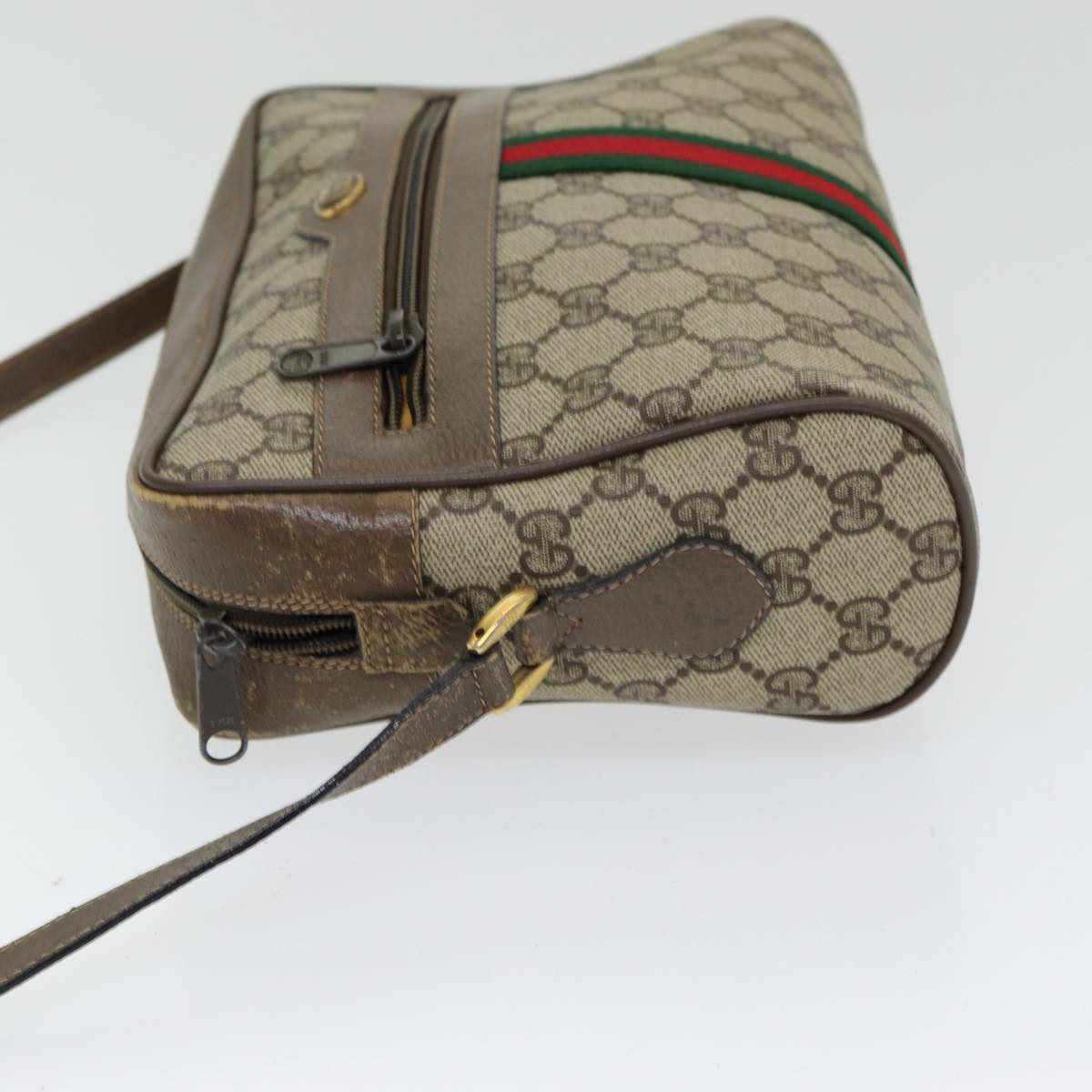 GUCCI GG Supreme Web Sherry Line Shoulder Bag PVC Leather Beige gold 84568