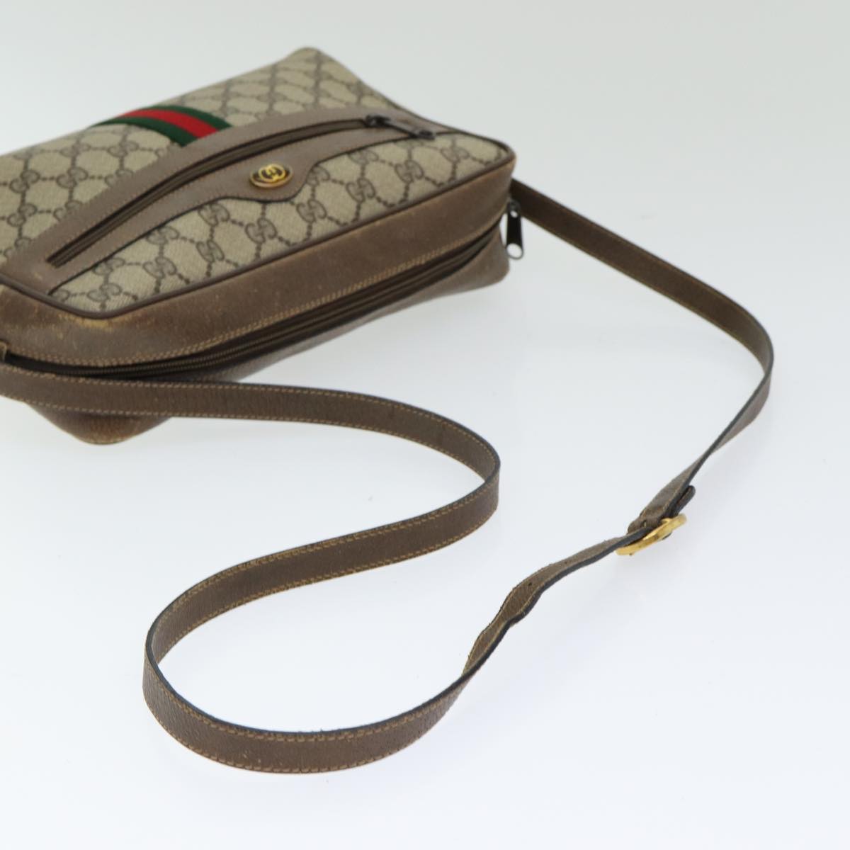 GUCCI GG Supreme Web Sherry Line Shoulder Bag PVC Leather Beige gold 84568