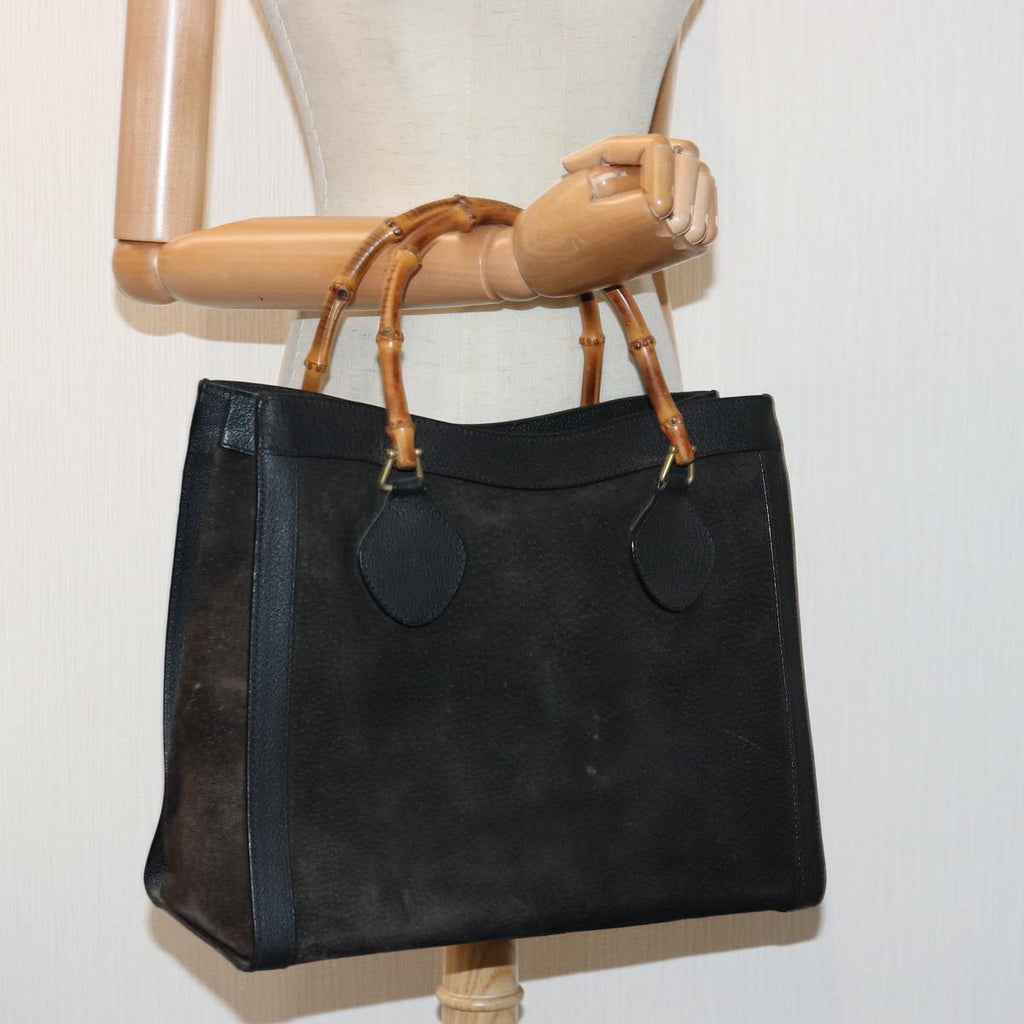 GUCCI Bamboo Hand Bag Suede Black Gold 02 123 0260 84570