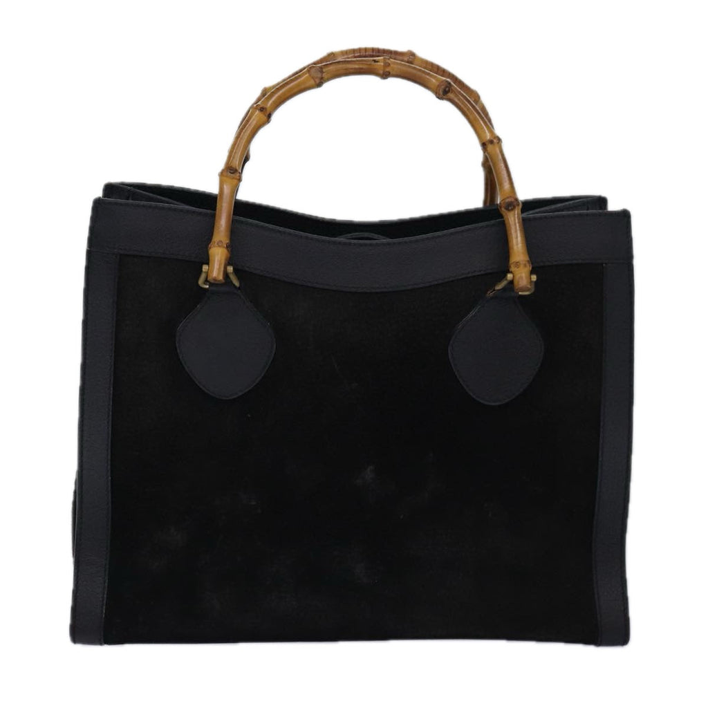 GUCCI Bamboo Hand Bag Suede Black Gold 02 123 0260 84570