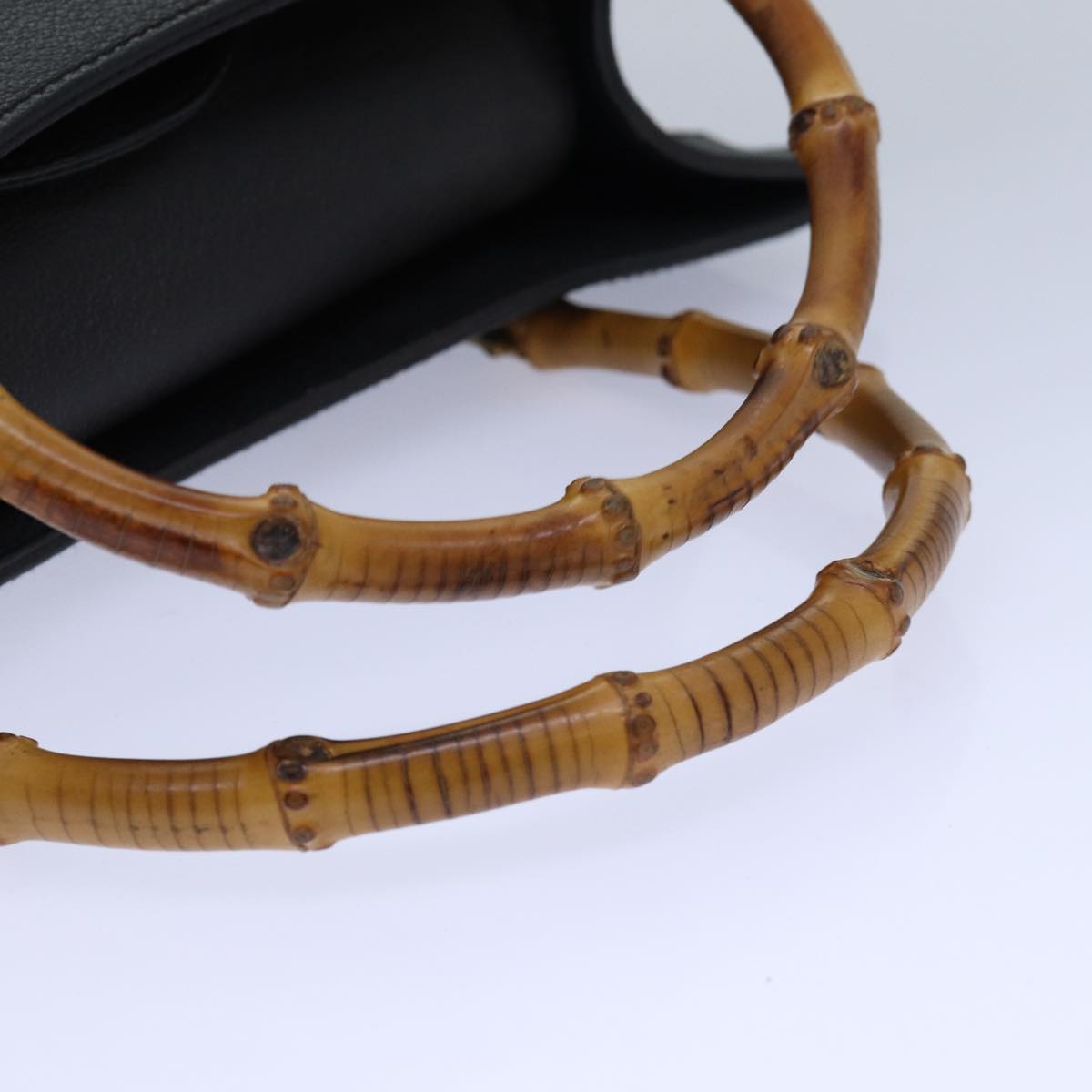 GUCCI Bamboo Hand Bag Suede Black Gold 02 123 0260 84570