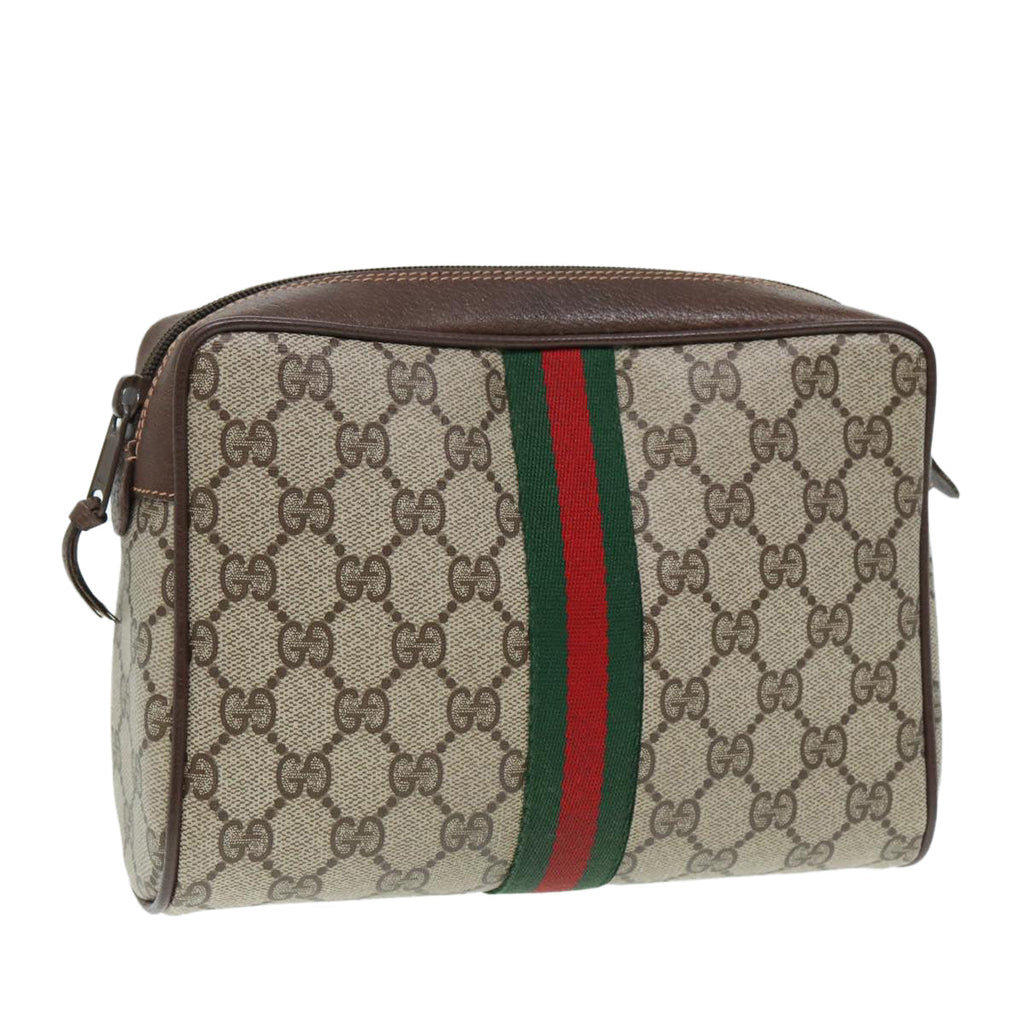 GUCCI GG Supreme Web Sherry Line Clutch Bag PVC Beige Red 156 01 012 84589