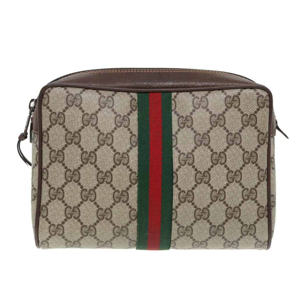 GUCCI GG Supreme Web Sherry Line Clutch Bag PVC Beige Red 156 01 012 84589