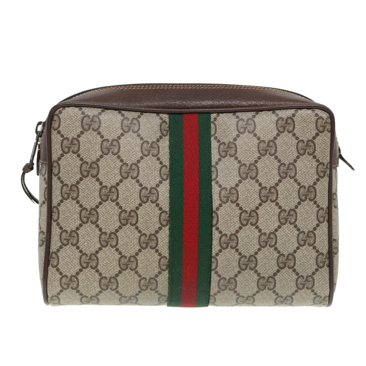GUCCI GG Supreme Web Sherry Line Clutch Bag PVC Beige Red 156 01 012 84589