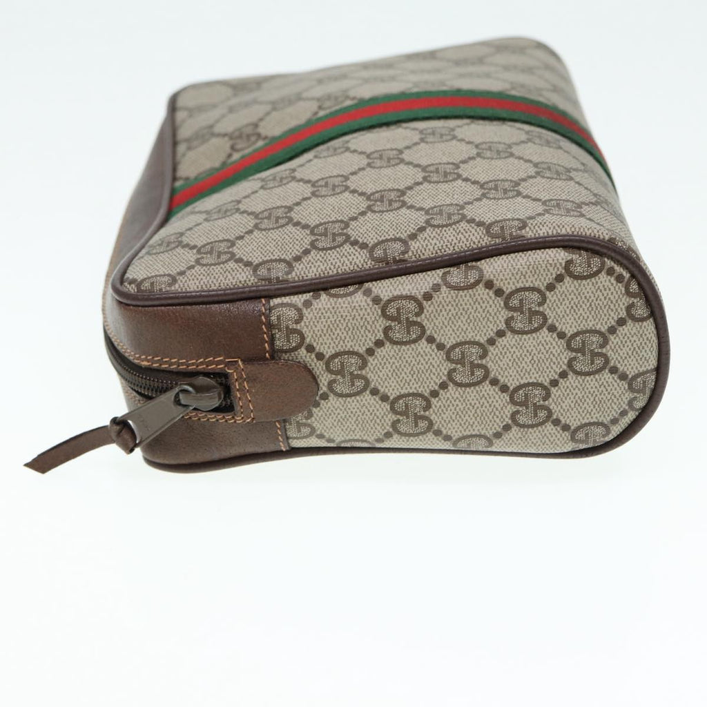 GUCCI GG Supreme Web Sherry Line Clutch Bag PVC Beige Red 156 01 012 84589