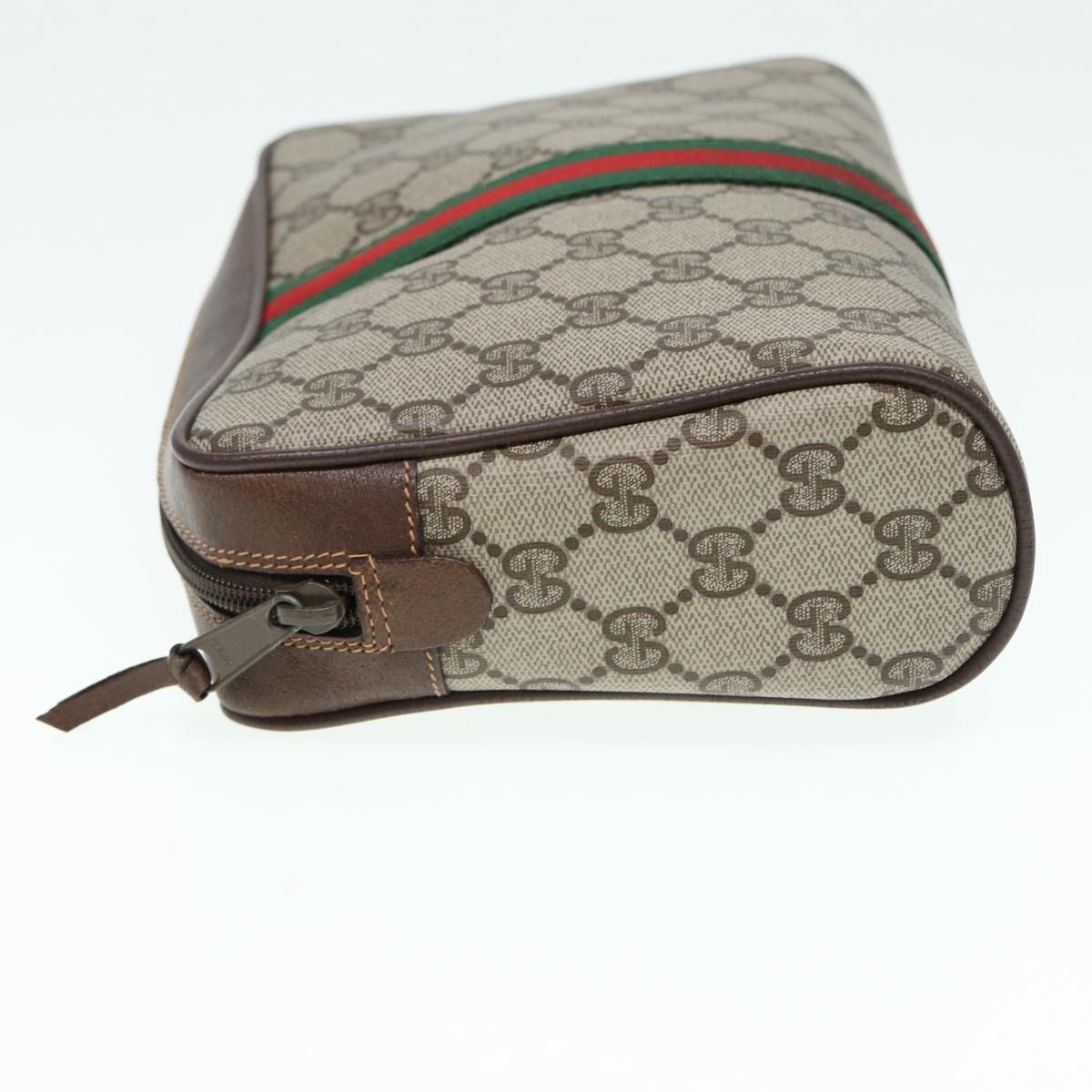 GUCCI GG Supreme Web Sherry Line Clutch Bag PVC Beige Red 156 01 012 84589