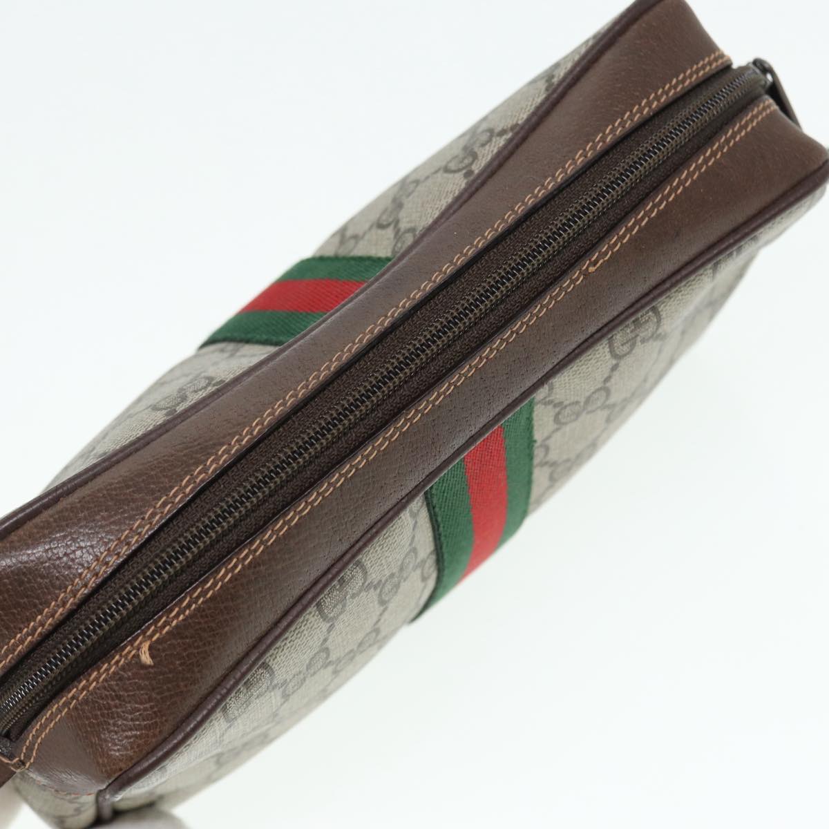 GUCCI GG Supreme Web Sherry Line Clutch Bag PVC Beige Red 156 01 012 84589