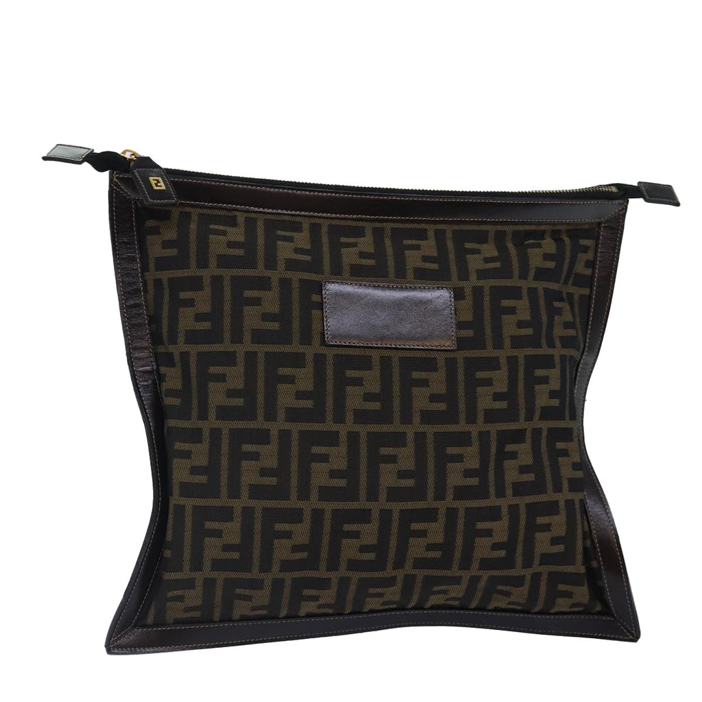 FENDI Zucca Canvas Clutch Bag Brown Black gold 84616
