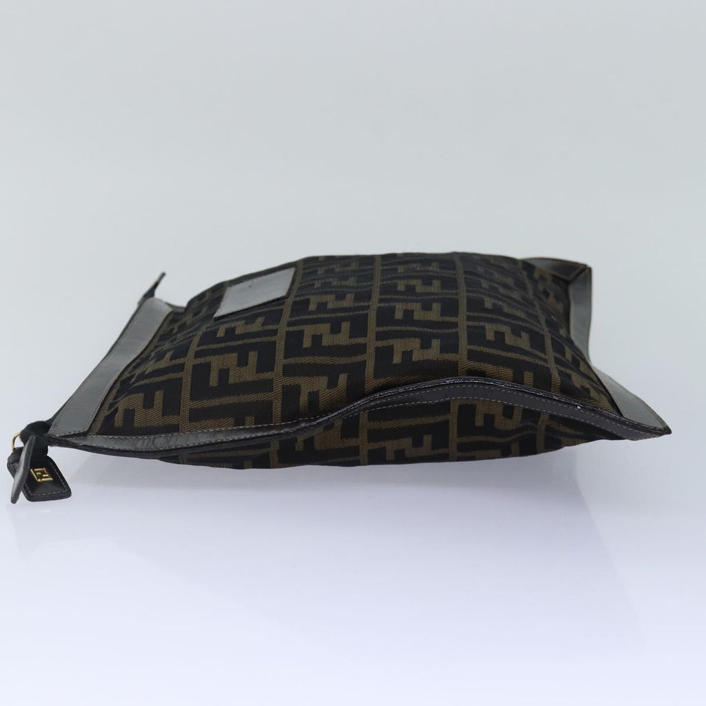 FENDI Zucca Canvas Clutch Bag Brown Black gold 84616