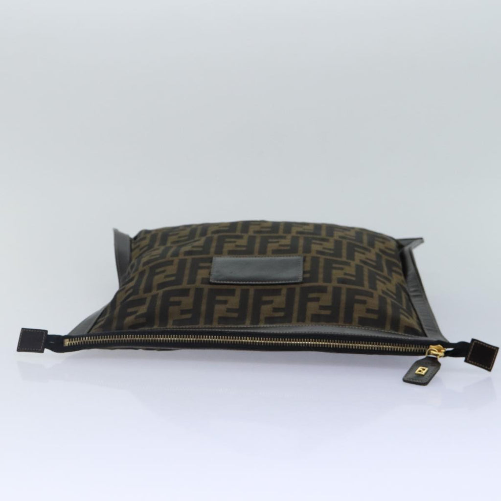 FENDI Zucca Canvas Clutch Bag Brown Black gold 84616