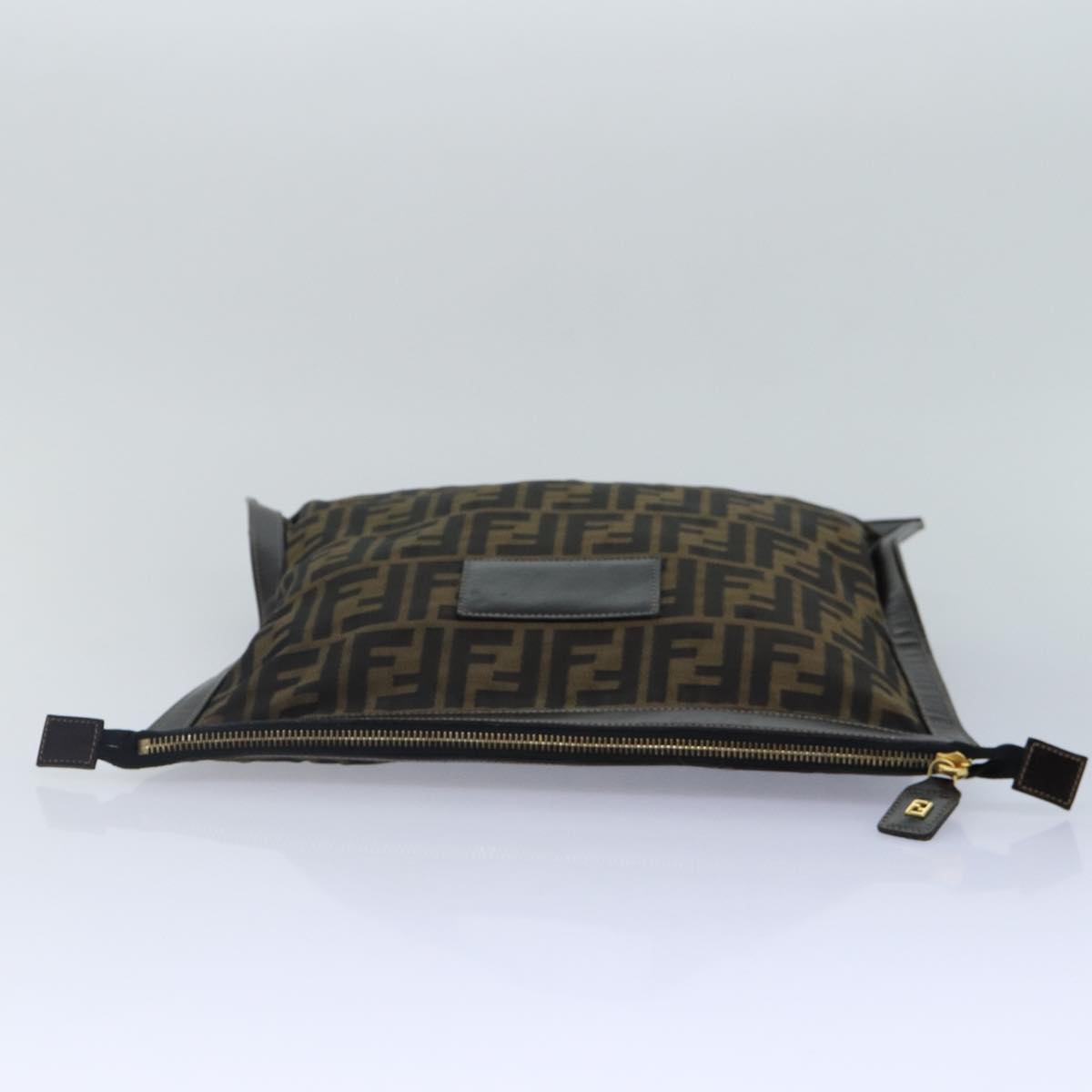 FENDI Zucca Canvas Clutch Bag Brown Black gold 84616
