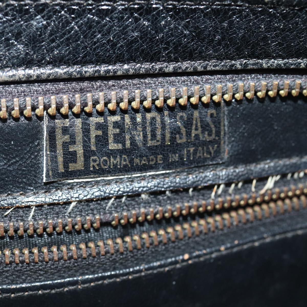 FENDI Tote Bag Leather Black Gold 84621