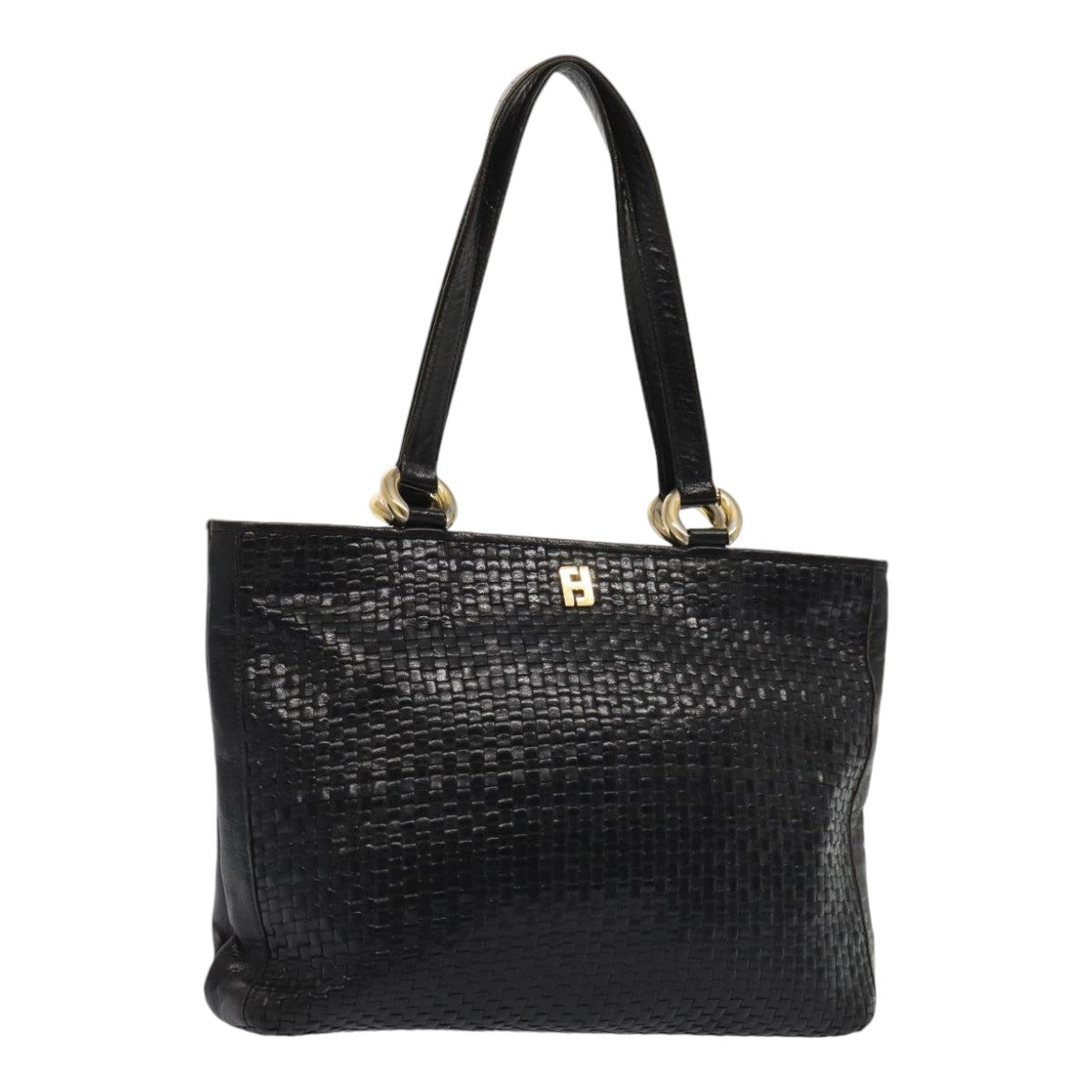 FENDI Tote Bag Leather Black Gold 84621