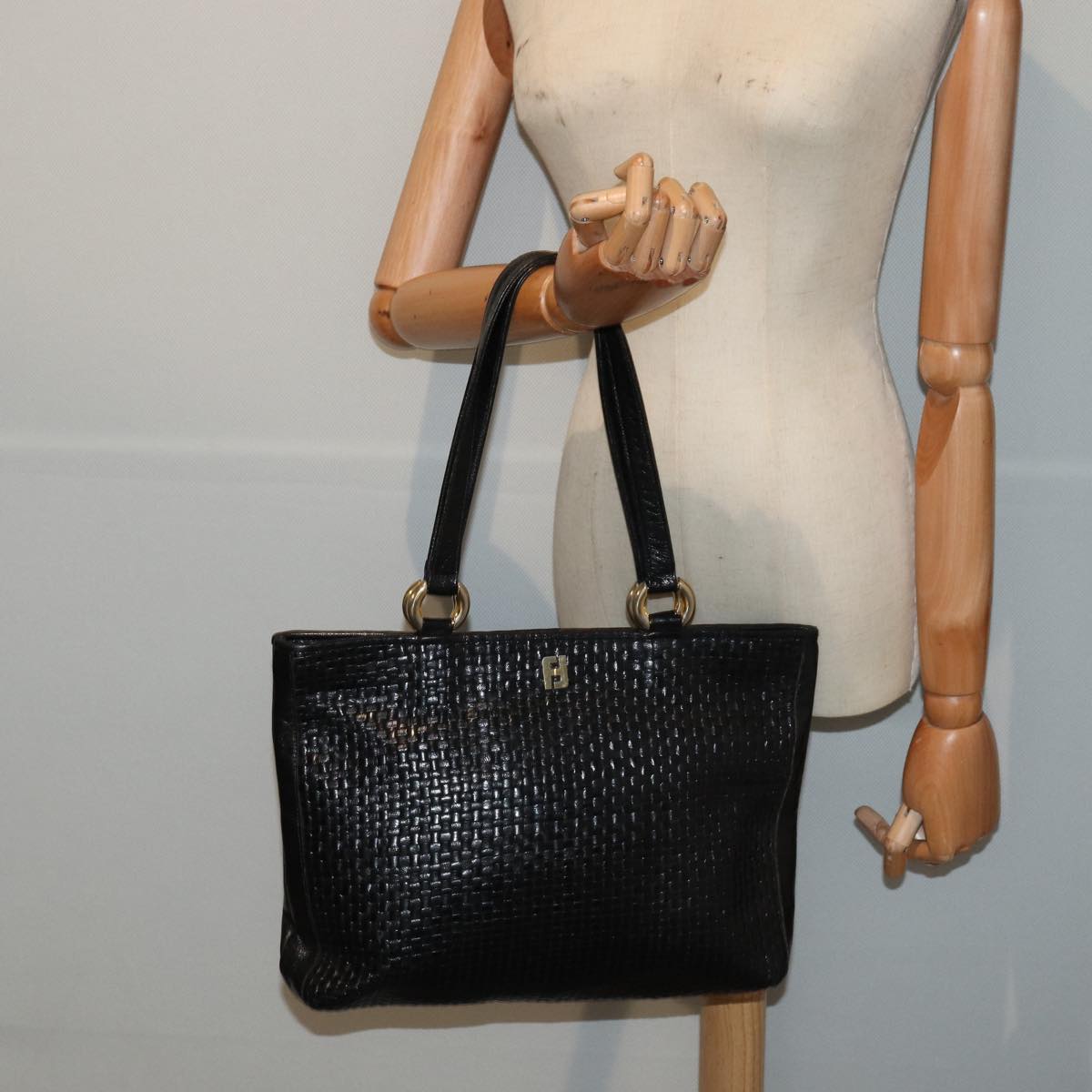 FENDI Tote Bag Leather Black Gold 84621