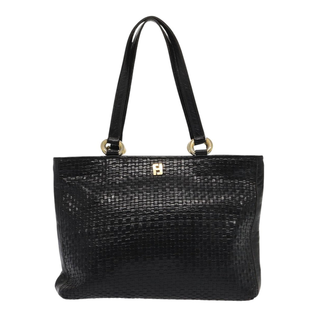 FENDI Tote Bag Leather Black Gold 84621