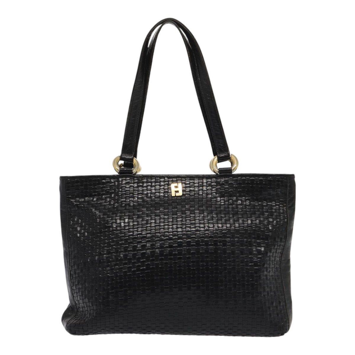 FENDI Tote Bag Leather Black Gold 84621