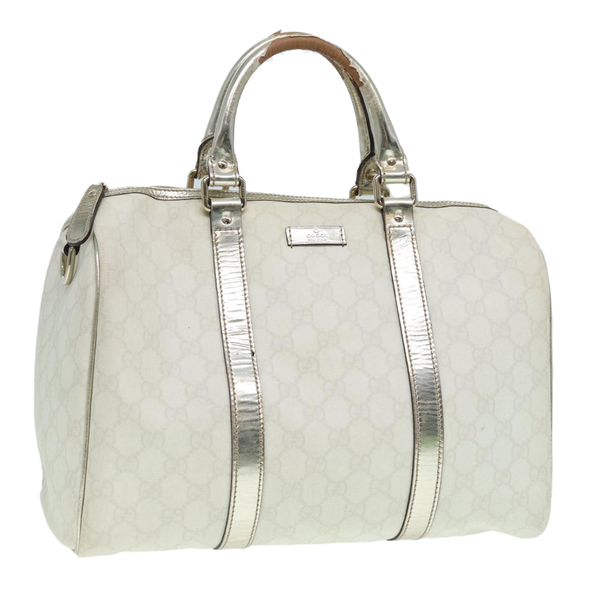 GUCCI GG Supreme Boston Bag PVC Leather White Silver gold 193603 84624