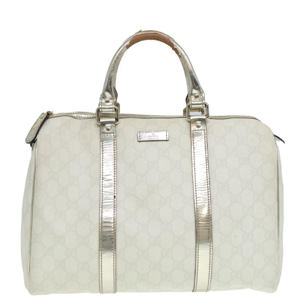 GUCCI GG Supreme Boston Bag PVC Leather White Silver gold 193603 84624