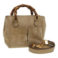 GUCCI Bamboo Hand Bag Suede 2way Beige Gold 007 1793 0238 84637