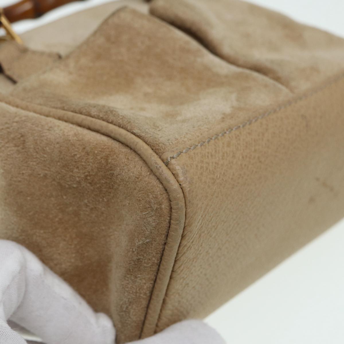 GUCCI Bamboo Hand Bag Suede 2way Beige Gold 007 1793 0238 84637