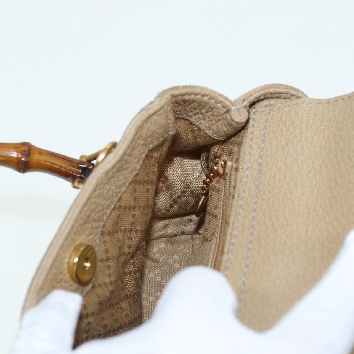 GUCCI Bamboo Hand Bag Suede 2way Beige Gold 007 1793 0238 84637