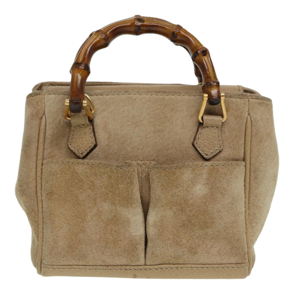 GUCCI Bamboo Hand Bag Suede 2way Beige Gold 007 1793 0238 84637