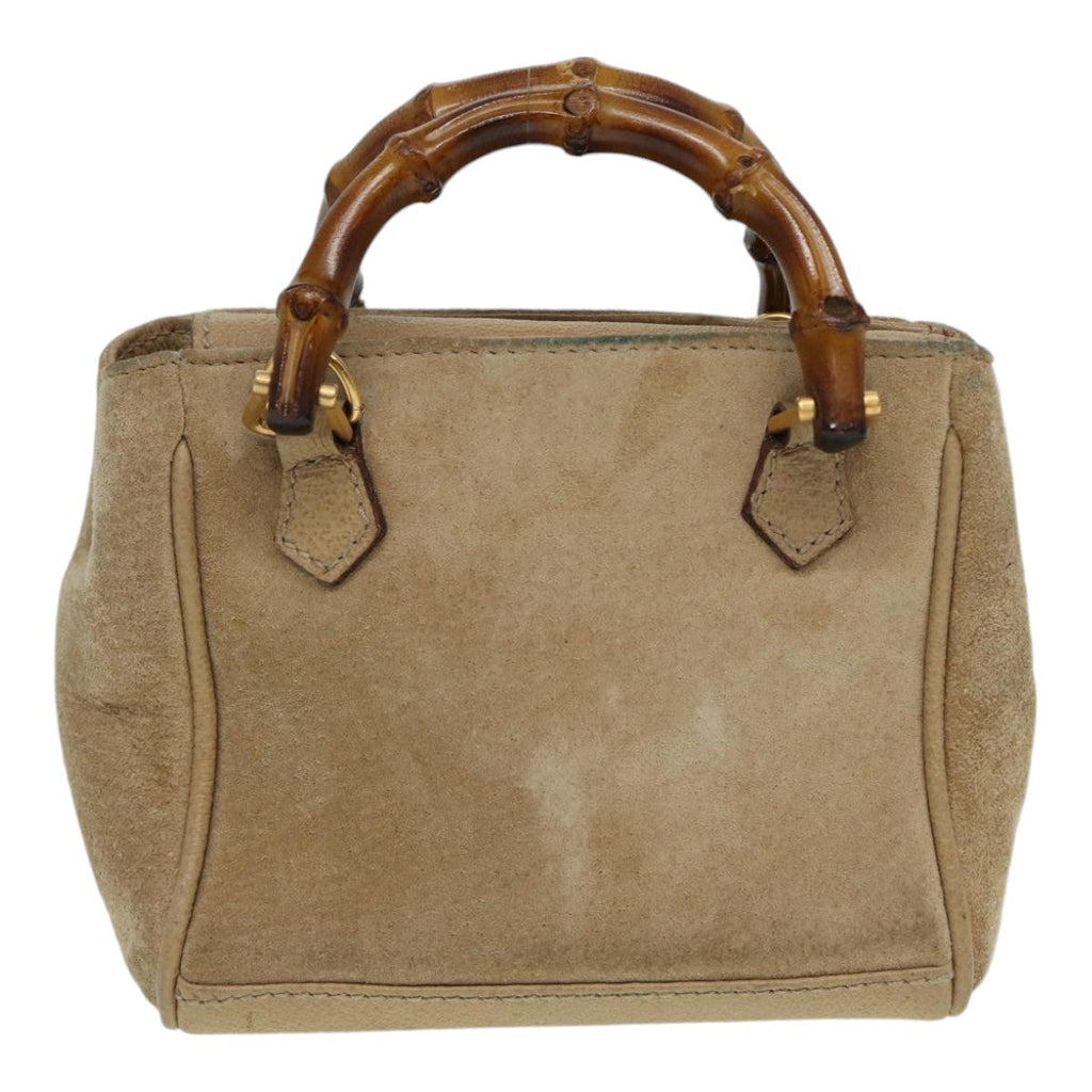 GUCCI Bamboo Hand Bag Suede 2way Beige Gold 007 1793 0238 84637