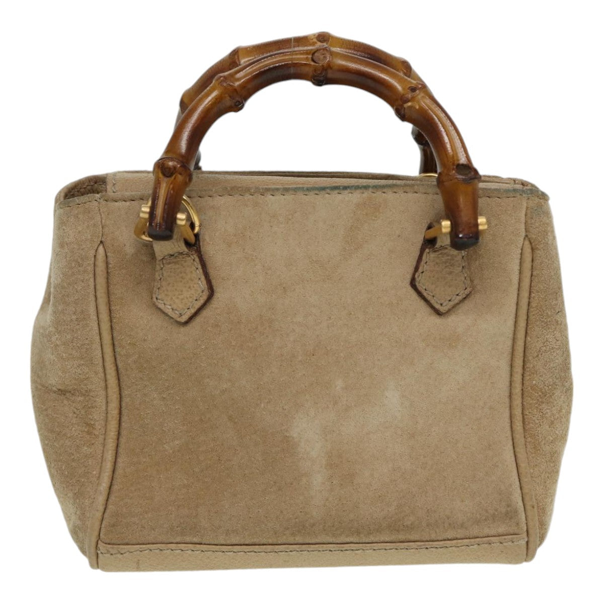 GUCCI Bamboo Hand Bag Suede 2way Beige Gold 007 1793 0238 84637