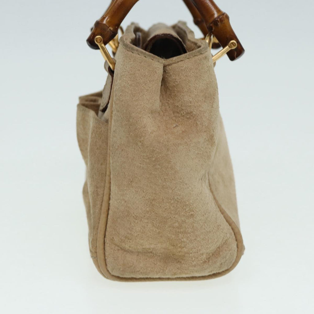GUCCI Bamboo Hand Bag Suede 2way Beige Gold 007 1793 0238 84637
