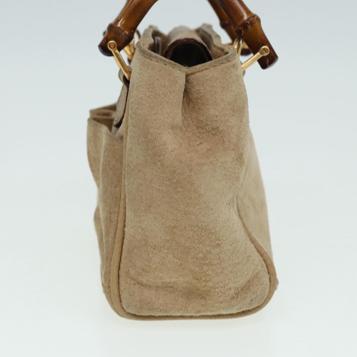GUCCI Bamboo Hand Bag Suede 2way Beige Gold 007 1793 0238 84637