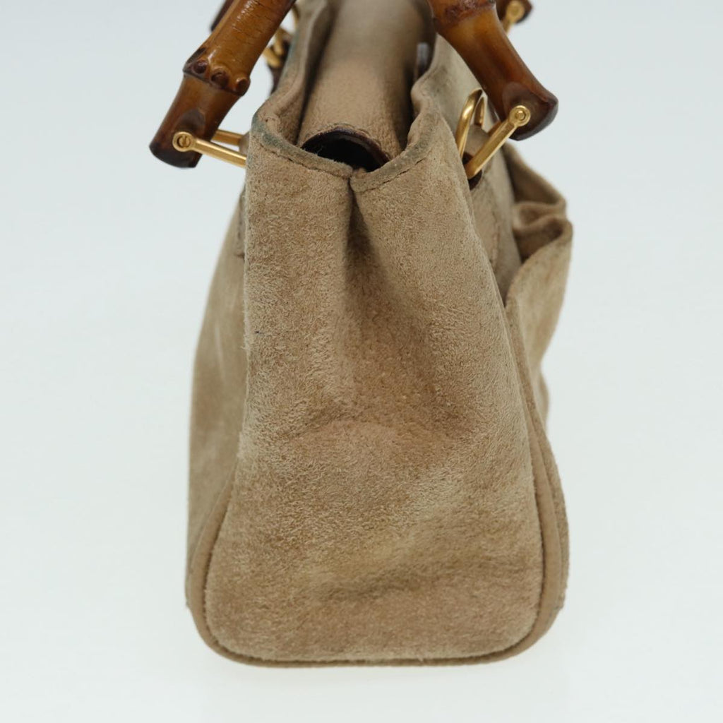 GUCCI Bamboo Hand Bag Suede 2way Beige Gold 007 1793 0238 84637