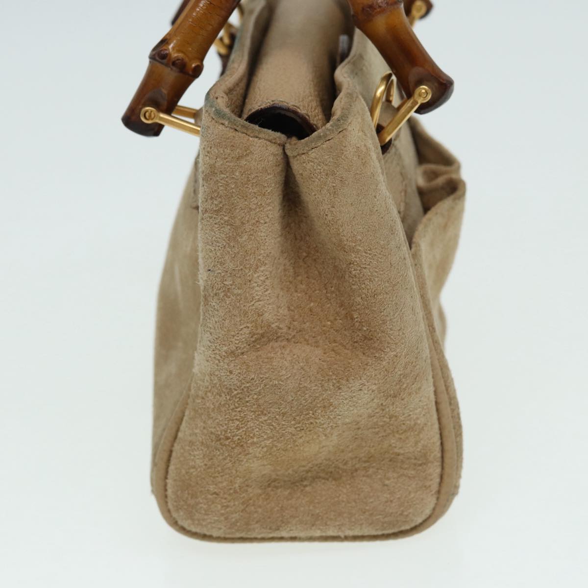 GUCCI Bamboo Hand Bag Suede 2way Beige Gold 007 1793 0238 84637