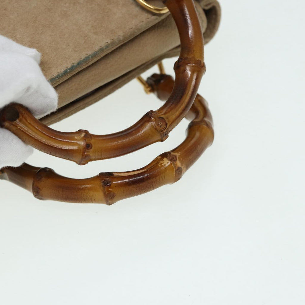 GUCCI Bamboo Hand Bag Suede 2way Beige Gold 007 1793 0238 84637