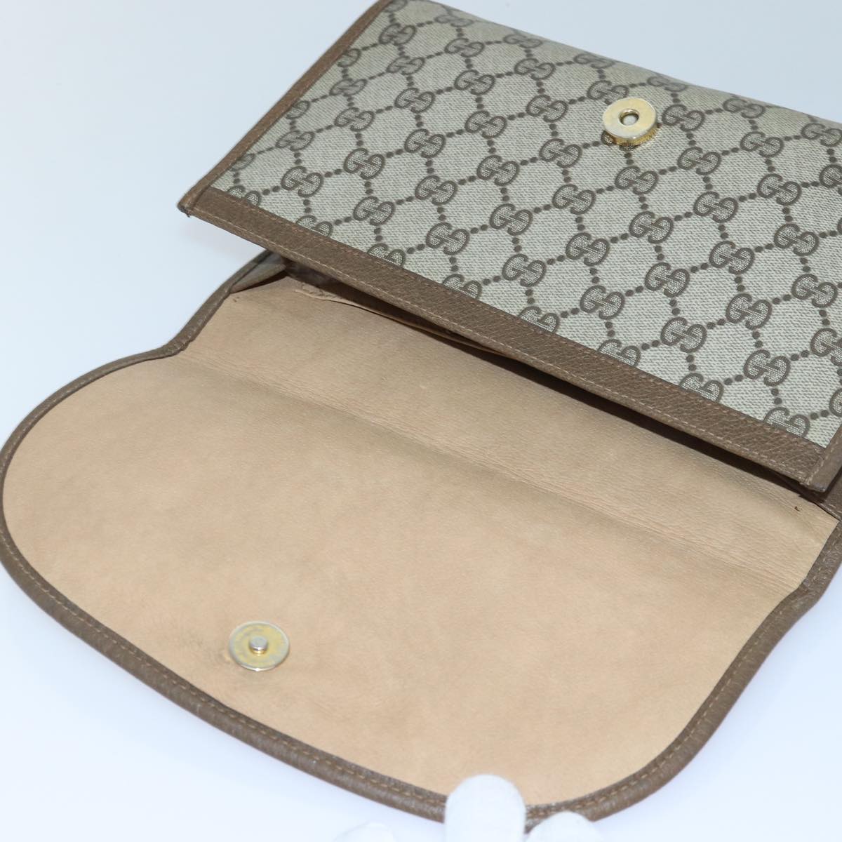 GUCCI GG Supreme Web Sherry Line Clutch Bag PVC Beige Gold 89 01 030 84639
