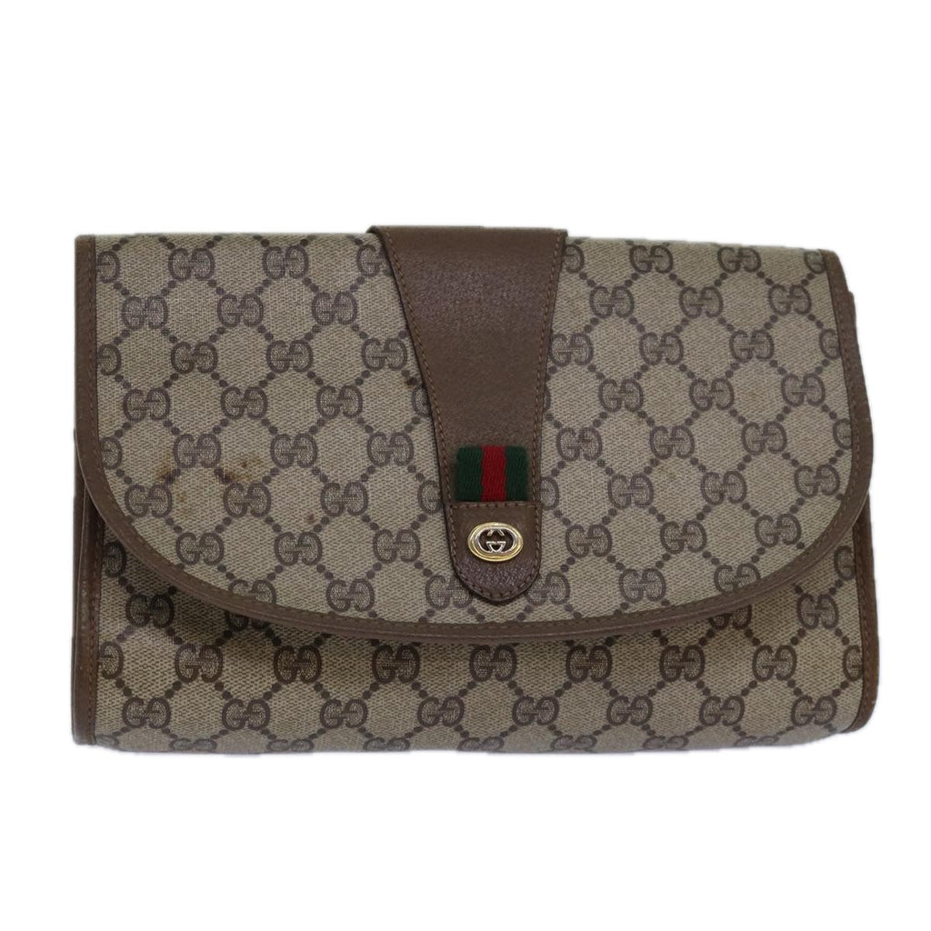 GUCCI GG Supreme Web Sherry Line Clutch Bag PVC Beige Gold 89 01 030 84639