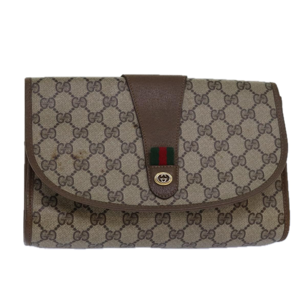 GUCCI GG Supreme Web Sherry Line Clutch Bag PVC Beige Gold 89 01 030 84639