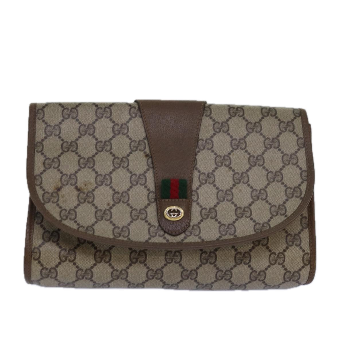 GUCCI GG Supreme Web Sherry Line Clutch Bag PVC Beige Gold 89 01 030 84639