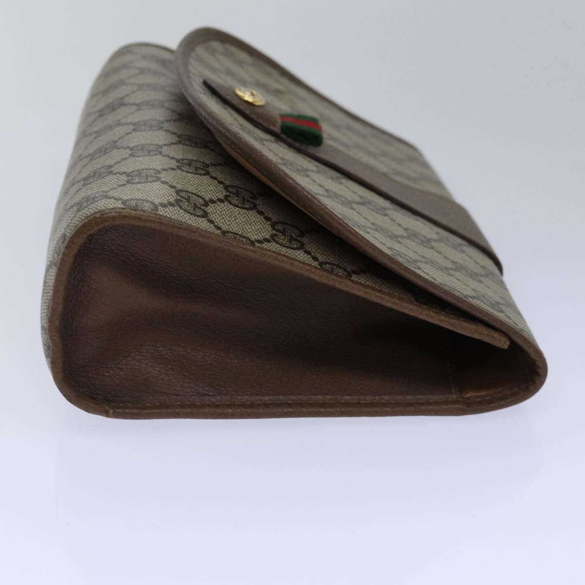 GUCCI GG Supreme Web Sherry Line Clutch Bag PVC Beige Gold 89 01 030 84639