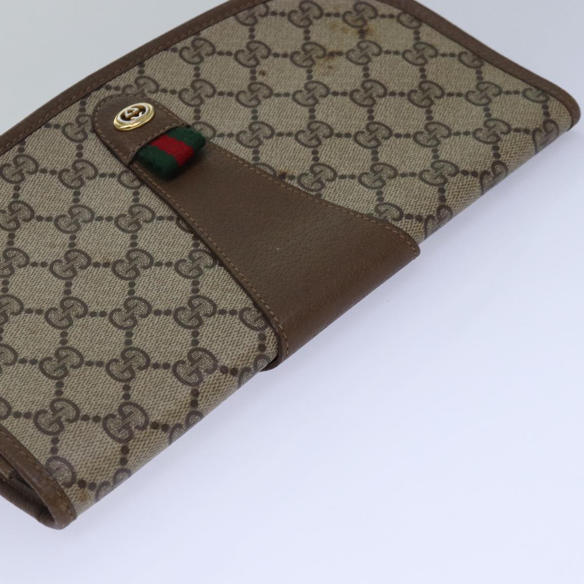 GUCCI GG Supreme Web Sherry Line Clutch Bag PVC Beige Gold 89 01 030 84639