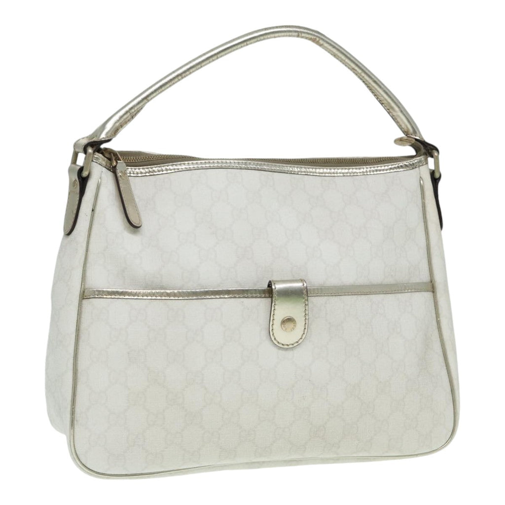 GUCCI GG Supreme Shoulder Bag PVC Leather White Gold 84660