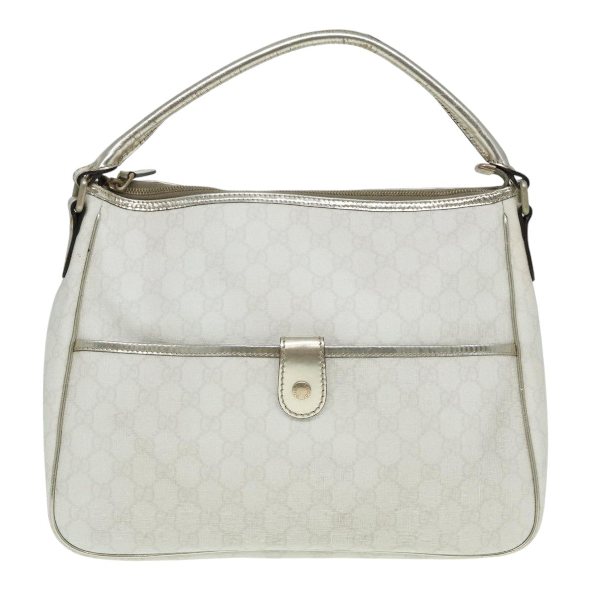 GUCCI GG Supreme Shoulder Bag PVC Leather White Gold 84660