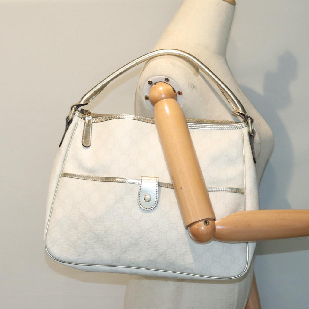 GUCCI GG Supreme Shoulder Bag PVC Leather White Gold 84660