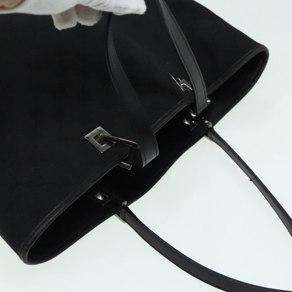 GUCCI GG Canvas Tote Bag Silver Black 31243 84661