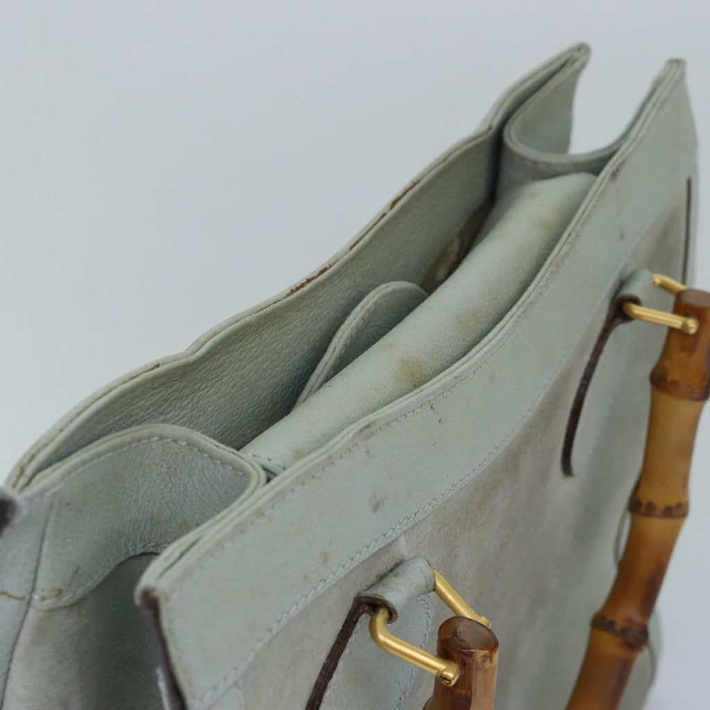 GUCCI Bamboo Hand Bag Suede Light Blue Gold 002 123 0260 84671