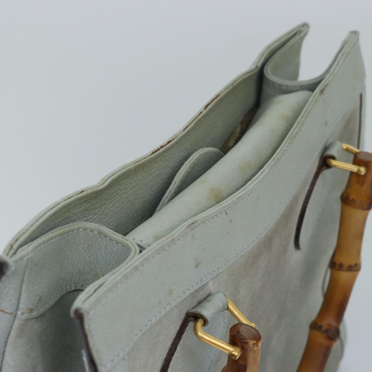 GUCCI Bamboo Hand Bag Suede Light Blue Gold 002 123 0260 84671