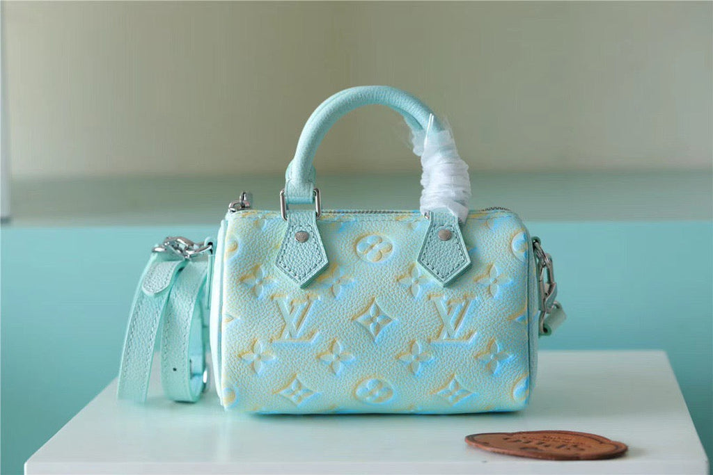 LV Nano Speedy Monogram Empreinte Vert D’eau Green For Women,  Shoulder And Crossbody Bags 16cm/6.3in LV 