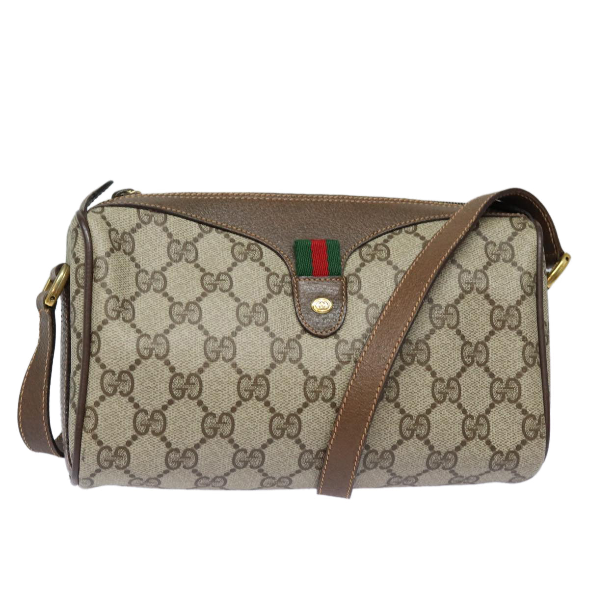GUCCI GG Supreme Web Sherry Line Shoulder Bag PVC Beige Red 89 02 018 84751