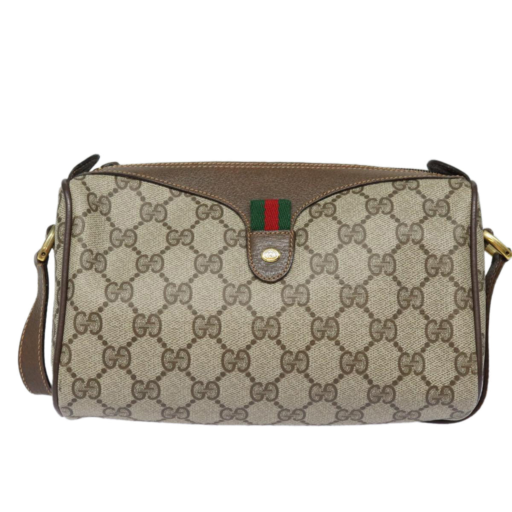 GUCCI GG Supreme Web Sherry Line Shoulder Bag PVC Beige Red 89 02 018 84751