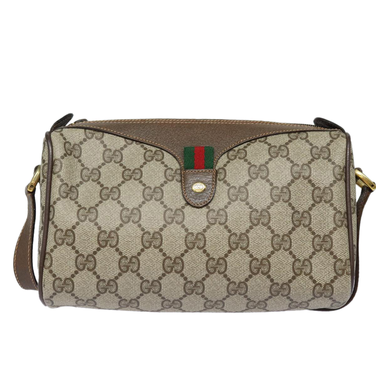 GUCCI GG Supreme Web Sherry Line Shoulder Bag PVC Beige Red 89 02 018 84751