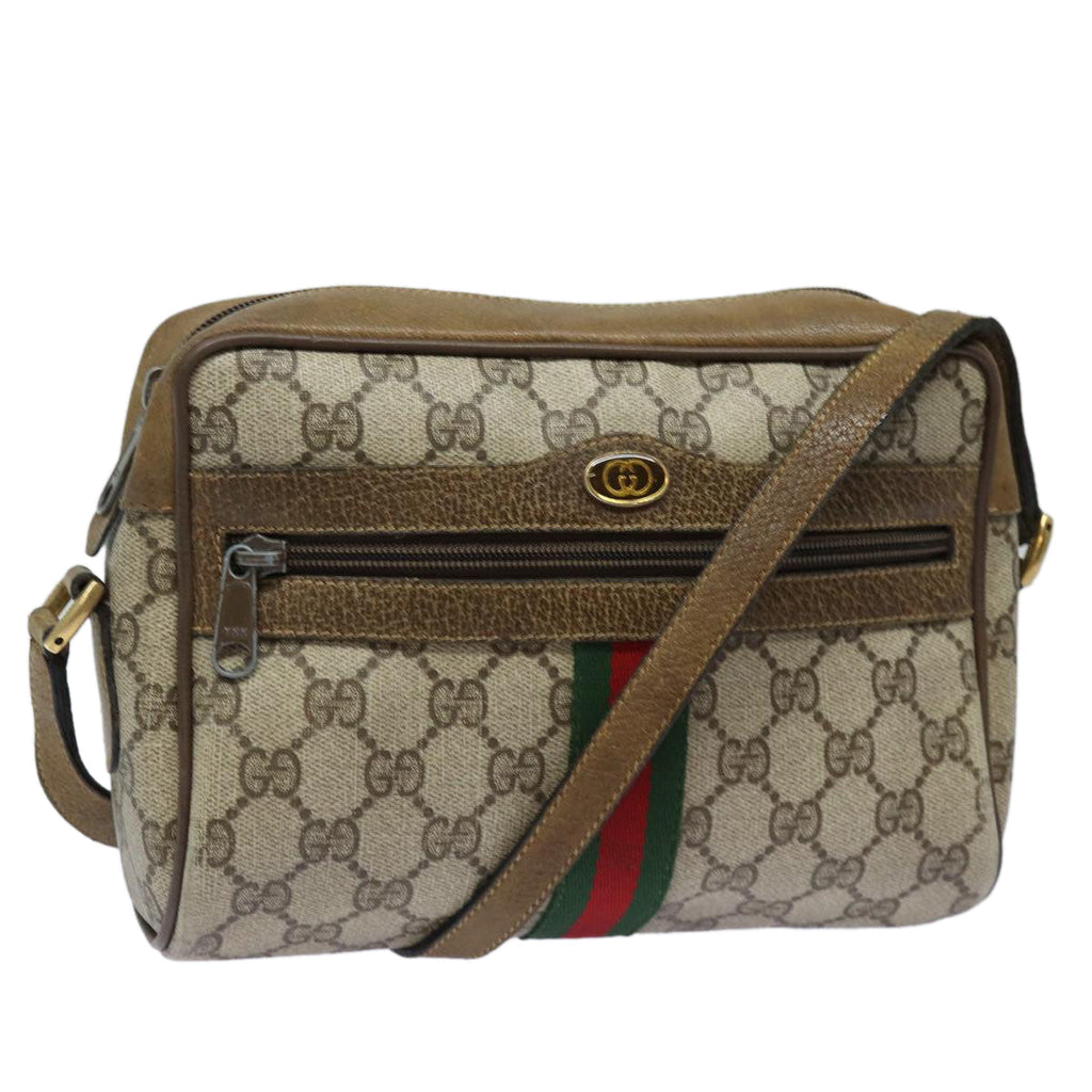GUCCI GG Supreme Web Sherry Line Shoulder Bag PVC Beige Red 32 02 004 84752